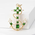 Checkered Enamel Anchor Brooch in Blue or Green with Crystals view 5