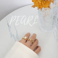 Gold Steel Dome Band Side Pearl Ring Six Size Color Variants view 3
