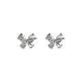 Silver Tone Clear Stone Ribbon Bow Stud Earrings With Open Loops view 5