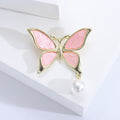 Butterfly Brooch With Pearl Dangle In Pink And White view 4