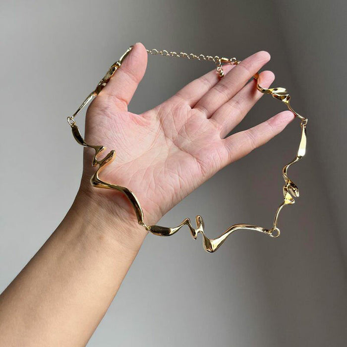 Sculptural Wavy Collar Necklace In Gold And Silver