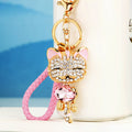 Jeweled Lucky Cat Keychains in Four Colors with Braided Loop Options view 2