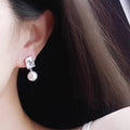 White Metal Rectangle Clear Stone Pearl Drop Stud Earrings view 3