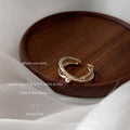 Gold Tone Sculptural Crossover Pearl Open Adjustable Ring For Women view 2