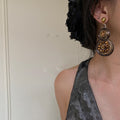 Brown Cord Woven Circle Statement Stud Earrings With Metal Details view 4