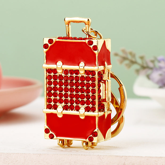 Jeweled Suitcase Keychains with Braided and Bare Wrist Loop Options