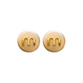 Cream Round Stud Earrings with Gold Letter M Detail view 5