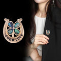 Four Leaf Clover Openwork Crystal Metal Brooch Pin view 3