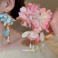 Red Fabric Floral Tassel Stud Earrings Fashion Jewelry view 2
