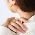Thick Gold Tone Hoop Earrings Small And Large Sizes view 3