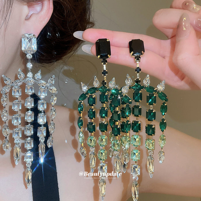 Crystal Chandelier Stud Earrings in Emerald Green or Clear