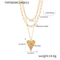 Gold Steel Evil Eye Heart Pendant Layered Necklace Set view 6