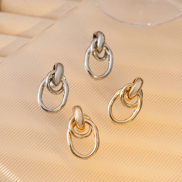 Gold and Silver Interlocking Oval Double Hoop Earrings
