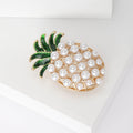 Antique Gold Pearl Pineapple Green Enamel Leaf Brooch view 3