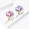 Enamel Magnolia Flower Brooch with Pearl Pink Purple view 3