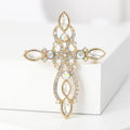 Ornate Crystal Cross Brooch in Four Colors for Jackets, Coats, and Scarves view 4