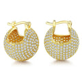 Pave Crystal Rounded Hoop Earrings in Silver and Gold Tones view 2