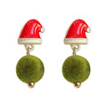 Red Santa Hat Stud Earrings With Green Pom-Pom Drops view 5