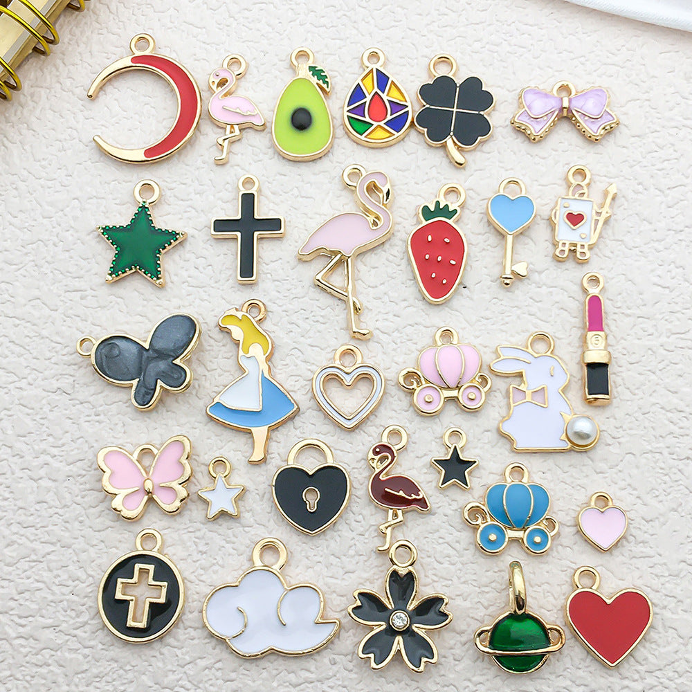 Enamel Zinc Alloy Four Leaf Clover Avocado Strawberry Star Charm Pendant for DIY Jewelry