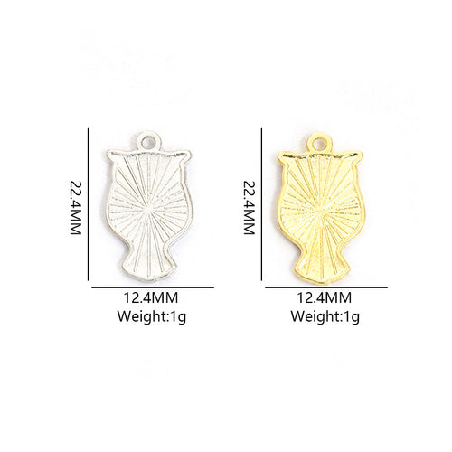 Owl charm front and back views beside printed measurements