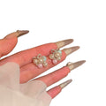 Pearl Grape Cluster Stud Earrings with Silver Tone Leaves view 5