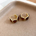Chunky Brown Resin and Gold Tone Segmented Hoop Earrings view 6