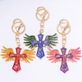 Winged Cross Rhinestone Metal Keychain Enamel Angel Charm view 2