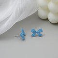 Pink Ribbon Bow Glossy Delicate Small Stud Earrings view 4
