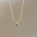 Gold Bamboo Link Necklace Brown Round Stone Pendant view 6