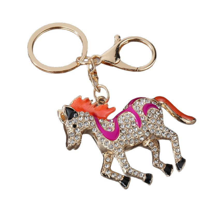 Full Rhinestone Running Horse Zinc Alloy Keychain Bag Charm