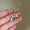 Silver Tone Flower Y Necklace With a Delicate Crystal Drop view 4