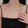 Silver Scrap Metal Pearl Geometric Chain Necklace Bracelet Mix view 6