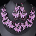 Black Silver Tone Butterfly Crystal Five Designs Metal Necklace and Earring Set view 1