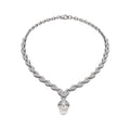 Silver Pearl CZ Leaf Necklace and Open Ring White Purple view 5