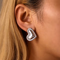 Ribbed Heart Stud Earrings Silver Gold Stainless Steel view 3