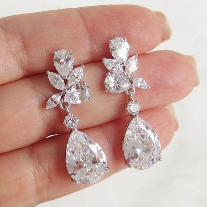 Pear Drop Floral Cluster Earrings In Three Metal Tones