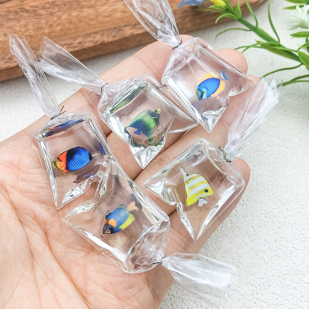 Transparent Resin Water Bag Goldfish Clownfish Charm Pendants for DIY Earrings Keychains