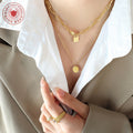 Oval Disc Square Paperclip Layered Necklace Gold Steel view 3