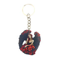 Dark Angel Red Roses Black Wings Wood Keychain Gold Ring view 6