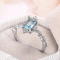 Pale Blue Rectangular Solitaire Floral Slim Ring In Silver Tone view 2
