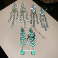 Green Leaf Crystal Chandelier Earrings in Four Distinct Styles view 1