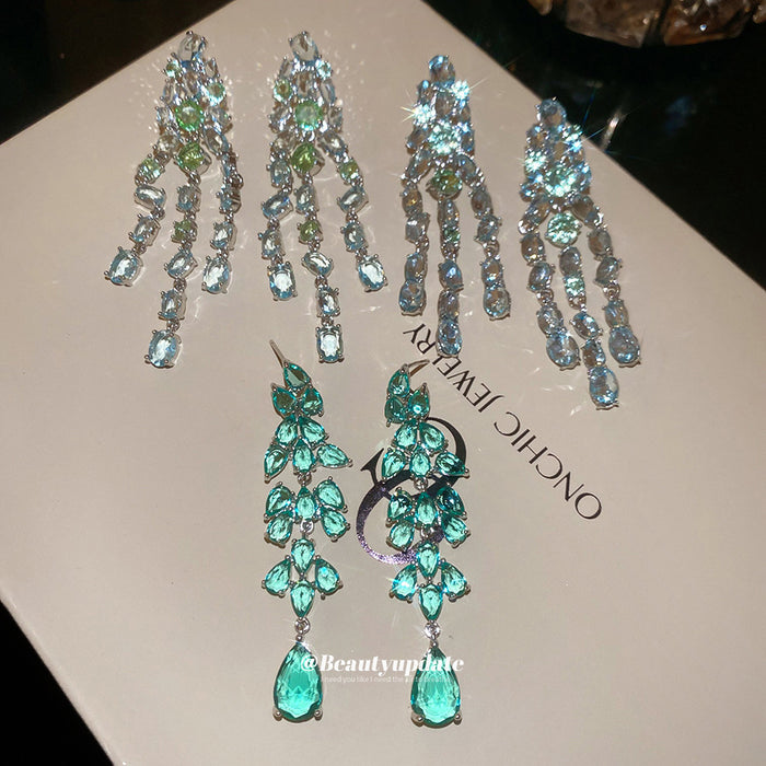 Green Leaf Crystal Chandelier Earrings in Four Distinct Styles