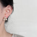 Gold Three Pearl Cluster Clear Crystal Stud Earrings Pair Style view 1