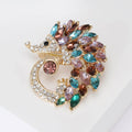 Jeweled Curled Peacock Brooch in Blue or Purple Crystal view 5