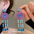 Blue and Pink Floral Statement Earrings in Two Designs view 2