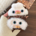Fluffy White Cat Face Side Hair Clip Blue Eyes Brown Bow view 4