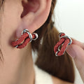 Braided Leather Look Color Knot Small Stud Earrings view 2