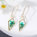 Gold Tone Clear Resin Pressed Flower Long Wire Earrings view 7