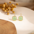 Gold Mint Green Square Cabochon Leverback Drop Earrings view 1