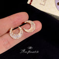 Gold Crystal Shell Crescent Moon Stud Earrings Pair view 3